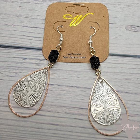 Boho Druzy Earrings in Silver & Black - Picture 3 of 7